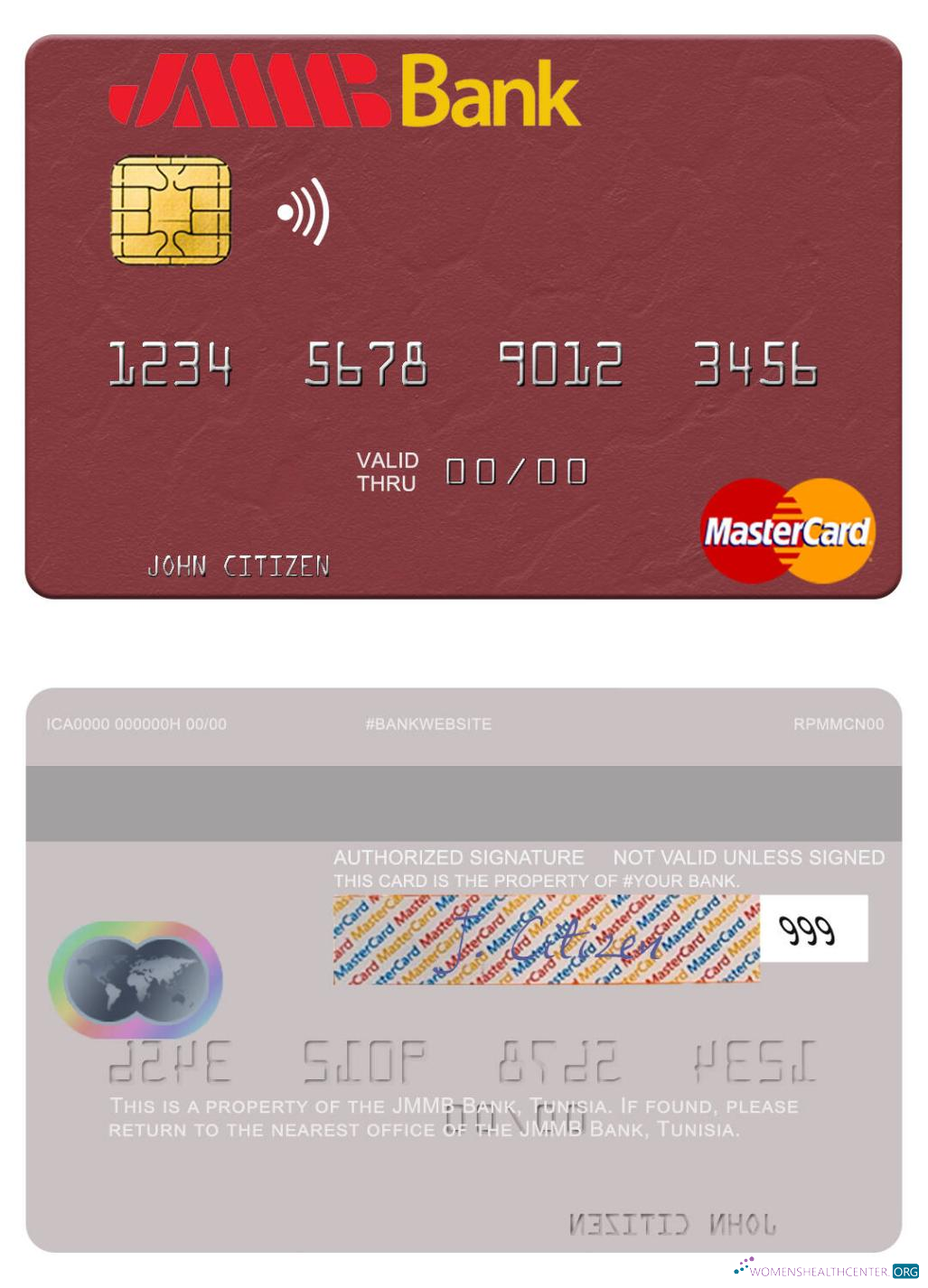 Download Tunisia JMMB Bank mastercard Photoshop template